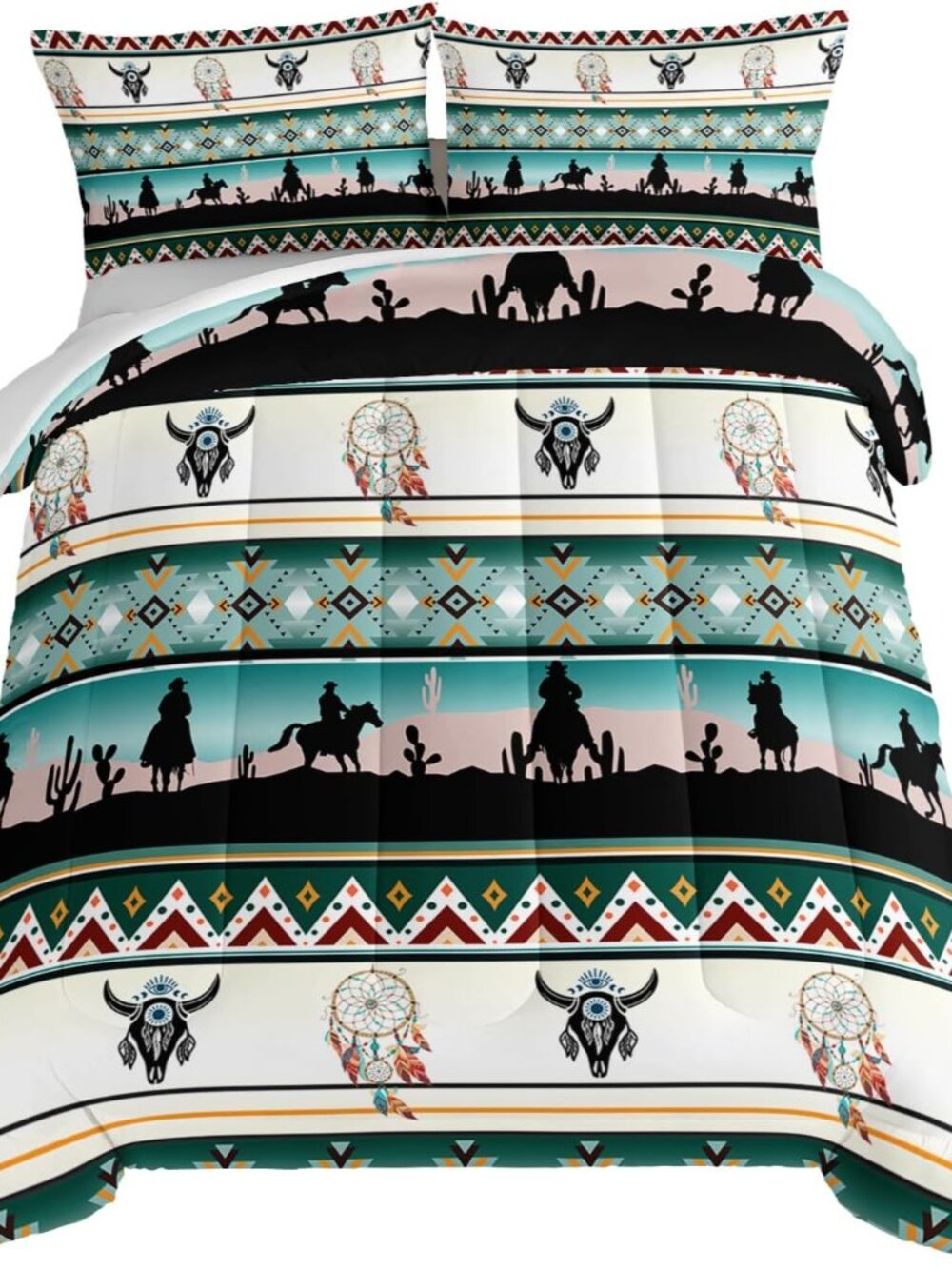 Western Bedding Comforter Sets,Longhorn Skull Dream Catcher Boho Bedding Twin Be